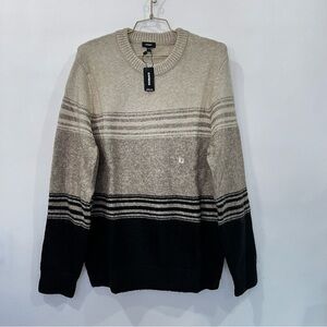 Express Crew-Neck Color-Block Thick Sweater Size Large Brown Black Warm